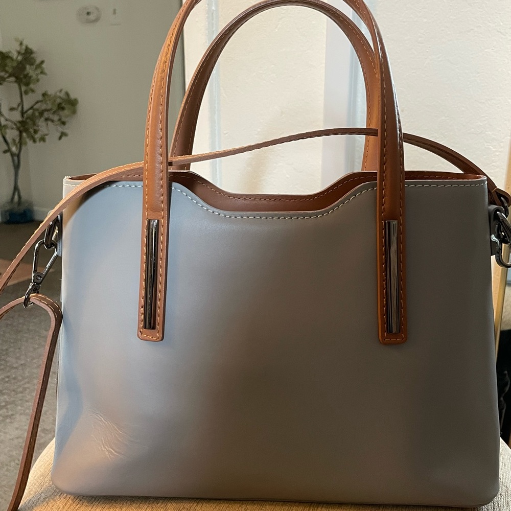 Italian Light blue with brown accent trim bag